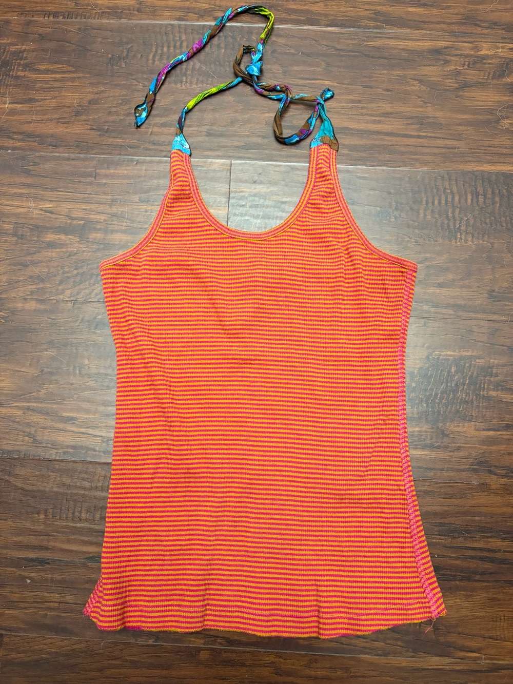 Free People Orange and Pink Striped Ribbed Halter Tank